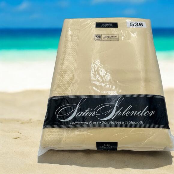 NOS Bardwil Linens Satin Splendor Soil Release Tablecloth 60x140” Oblong Butter - Picture 1 of 10